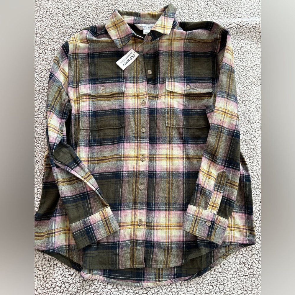 NWT Old Navy Boyfriend Flannel - Green Plaid